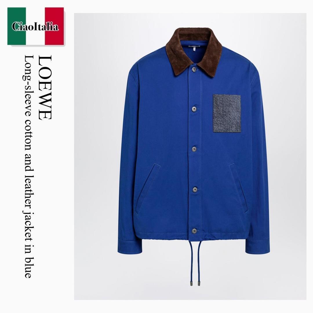 【寸法押さえる・店卸し資産境界線・早め者制覇！】 ロエベ / Loewe Long-Sleeve Cotton And Leather Jacket In Blue / H526Y03WDQ / H526Y03WDQ 5100 / H526Y03WDQ5100 / なめし革上衣