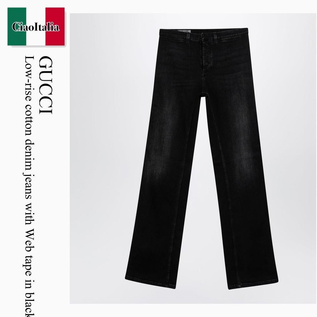 【数量限定・在庫限り・早い者勝ち！】 グッチ / Gucci Low-Rise Cotton Denim Jeans With Web Tape In Black / 875555 XDDID / 875555 XDDID 1000 / 875555XDDID1000 / デニム・ジーパン｜Ciao Italia