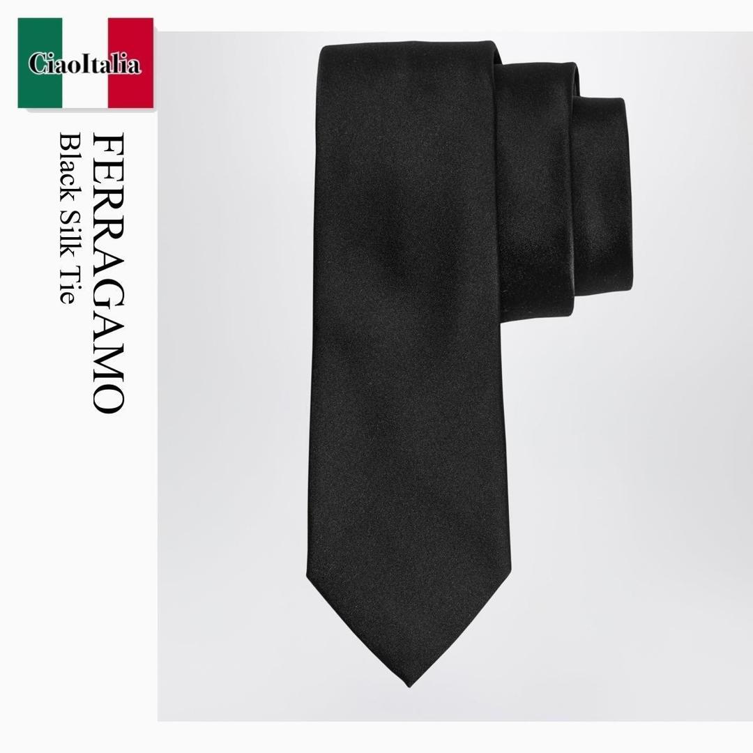 【数量限定・在庫限り・早い者勝ち!】 フェラガモ / Ferragamo Black Silk Tie / 763128 / 763128 NB / 763128NB / ネクタイ|Ciao Italia