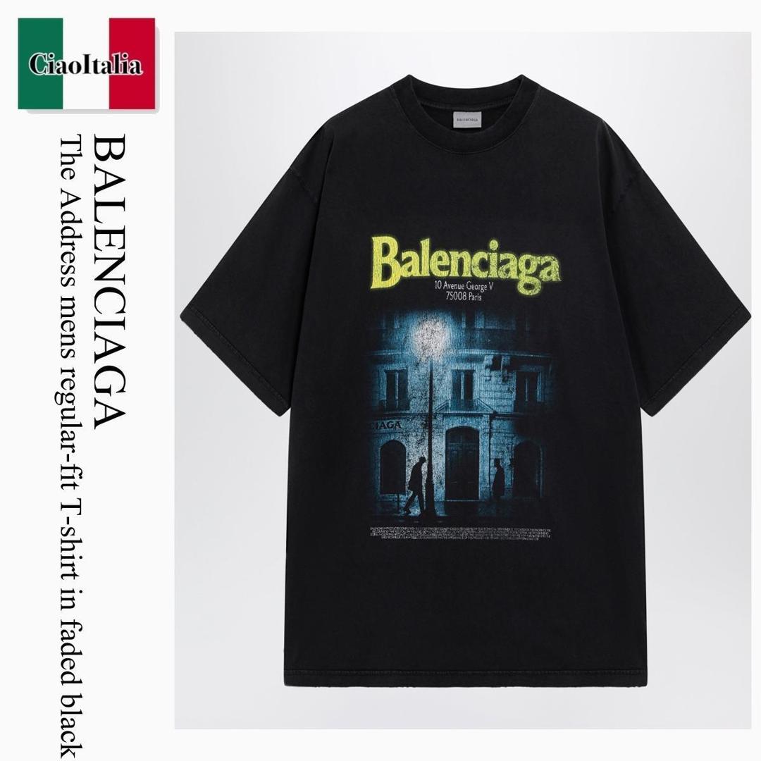 【数量限定・在庫限り・早い者勝ち!】 バレンシアガ / Balenciaga The Address Mens Regular-Fit T-Shirt In Faded Bla / 764235 TUVO6 / 764235 TUVO6 1041 / 764235TUVO61041 / Tシャツ・カットソー|Ciao Italia