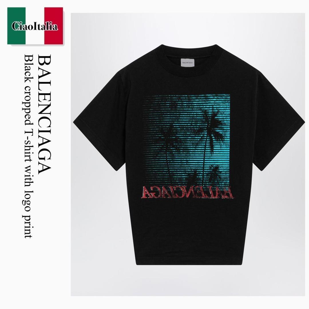 【数量限定・在庫限り・早い者勝ち!】 バレンシアガ / Balenciaga Black Cropped T-Shirt With Logo Print / A0016U TUVO8 / A0016U TUVO8 1000 / A0016UTUVO81000 / Tシャツ・カットソー|Ciao Italia