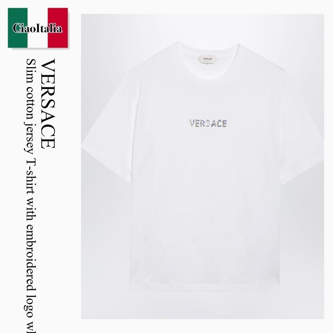 【数量限定・在庫限り・早い者勝ち!】 ヴェルサーチェ / Versace Slim Cotton Jersey T-Shirt With Embroidered Logo Whi / 1025973 / 1025973 1W000 / 10259731W000 / Tシャツ・カットソー|Ciao Italia