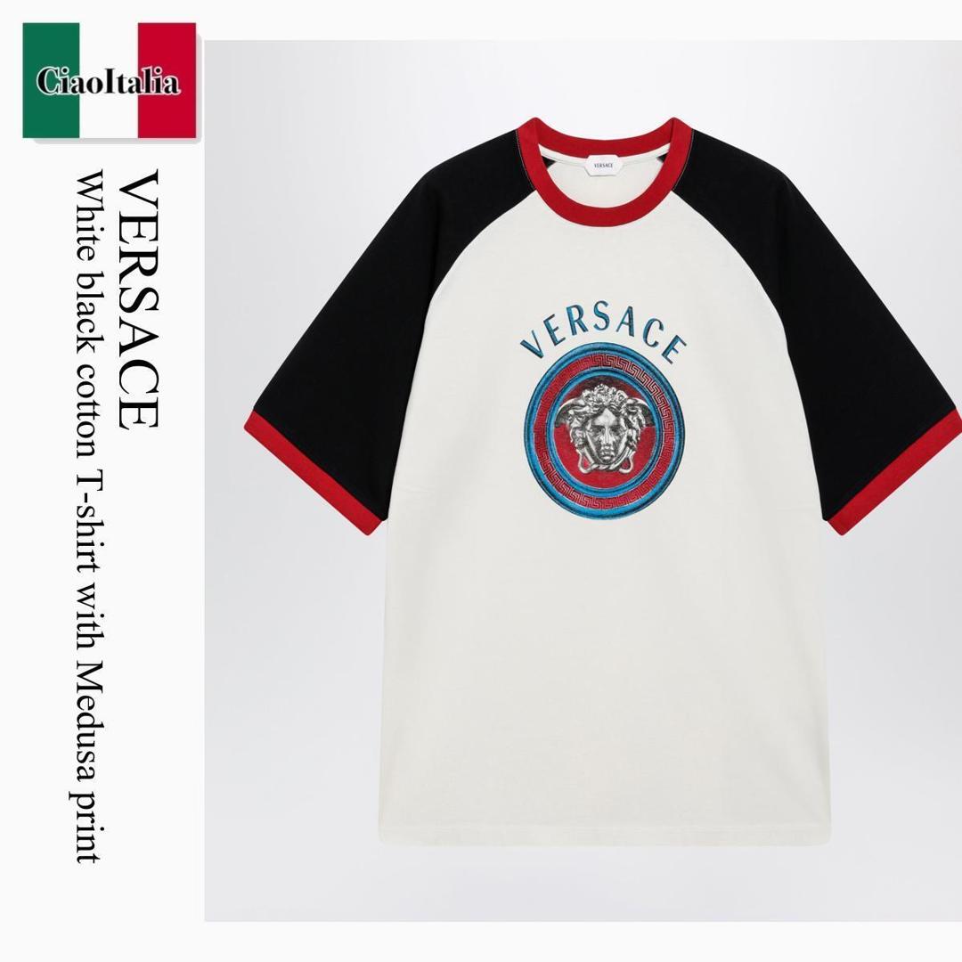 【数量限定・在庫限り・早い者勝ち!】 ヴェルサーチェ / Versace White Black Cotton T-Shirt With Medusa Print / 1025599 / 1025599 2W0K0 / 10255992W0K0 / Tシャツ・カットソー|Ciao Italia