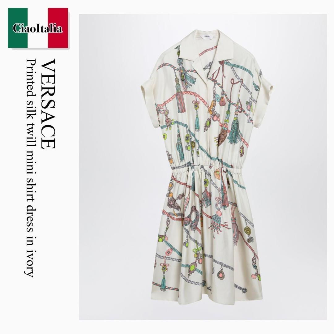 【数量限定・在庫限り・早い者勝ち！】 ヴェルサーチェ / Versace Printed Silk Twill Mini Shirt Dress In Ivory / 1025498 / 1025498 5KA10 / 10254985KA10 / ワンピース｜Ciao Italia