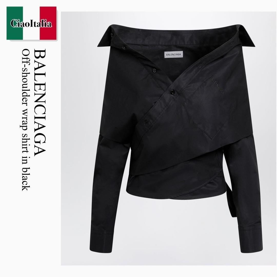 【数量限定・在庫限り・早い者勝ち!】 バレンシアガ / Balenciaga Off-Shoulder Wrap Shirt In Black / 872123 TRM28 / 872123 TRM28 1000 / 872123TRM281000 / ブラウス・シャツ|Ciao Italia