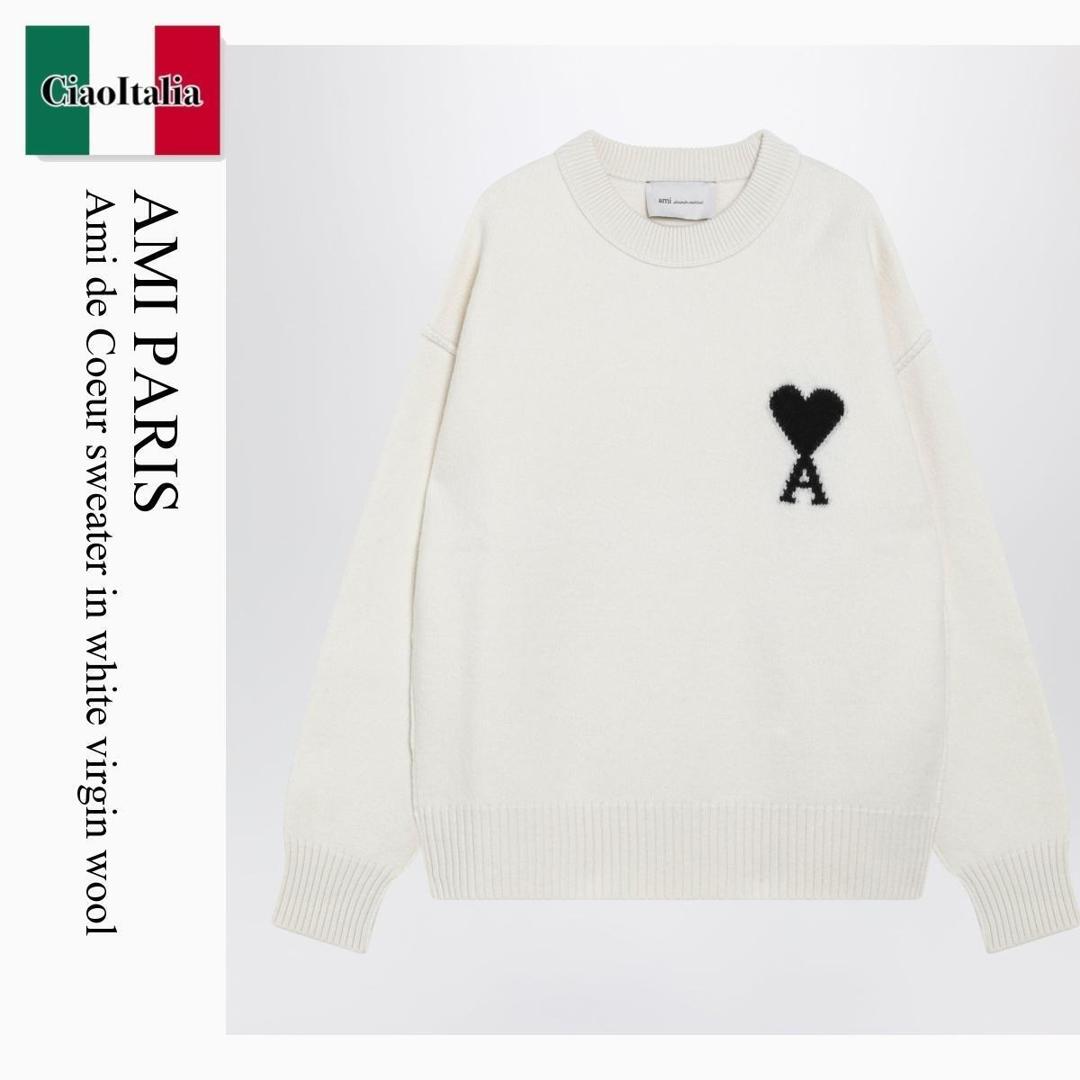 【数量限定・在庫限り・早い者勝ち!】 アミアレクサンドルマテュッシ / Ami Paris Ami De Coeur Sweater In White Virgin Wool / UKS838018 / UKS838018 151 / UKS838018151 / ニット・セーター|Ciao Italia