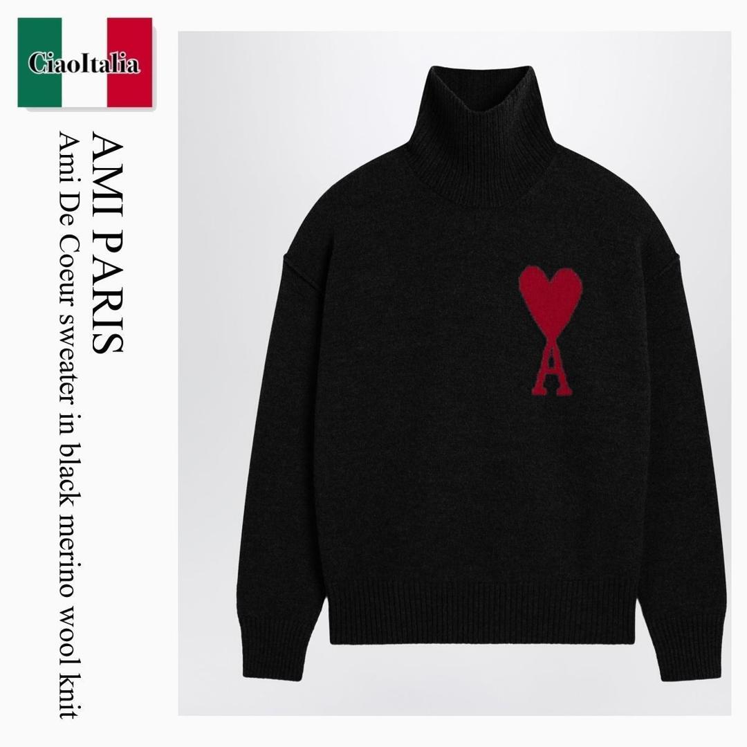 【数量限定・在庫限り・早い者勝ち！】 アミアレクサンドルマテュッシ / Ami Paris Ami De Coeur Sweater In Black Merino Wool Knit / UKS839018 / UKS839018 009 / UKS839018009 / ニット・セーター｜Ciao Italia