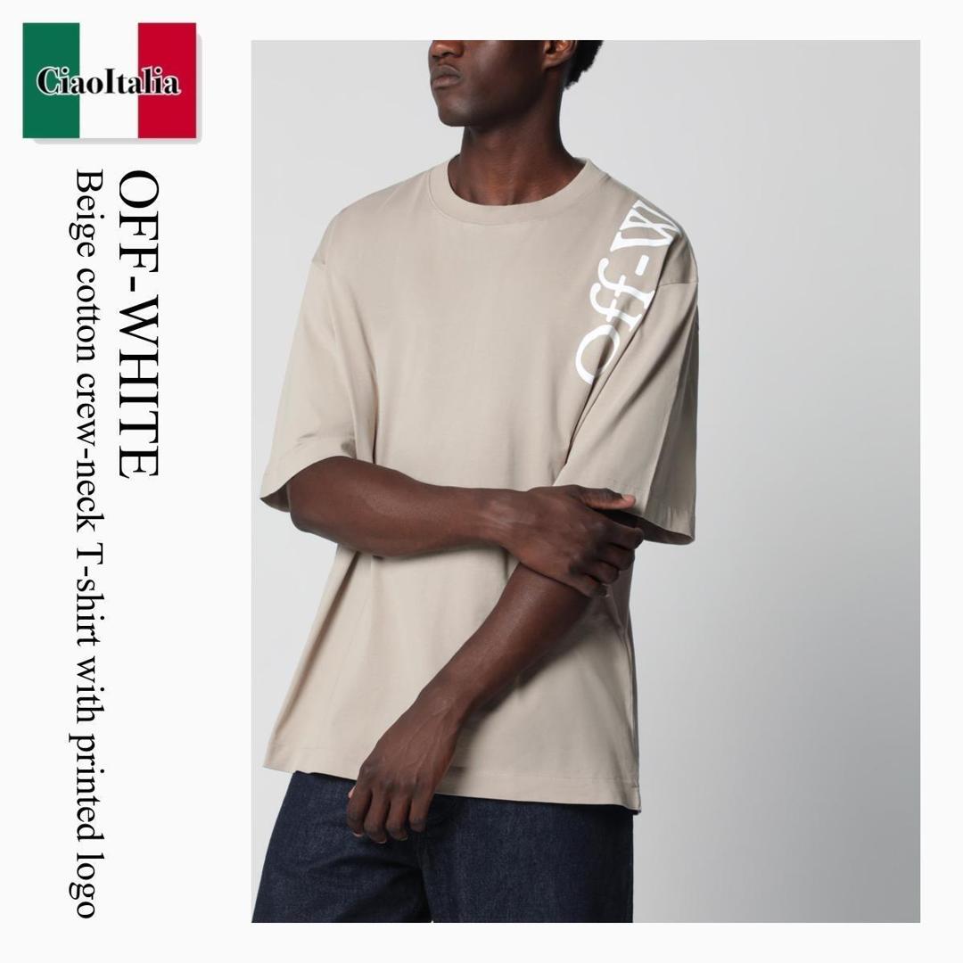 【数量限定・在庫限り・早い者勝ち！】 オフホワイト / Off-White Beige Cotton Crew-Neck T-Shirt With Printed Logo / OMAA120F26JER010 / OMAA120F26JER010 0031 / OMAA120F26JER0100031 / Tシャツ・カットソー｜Ciao Italia