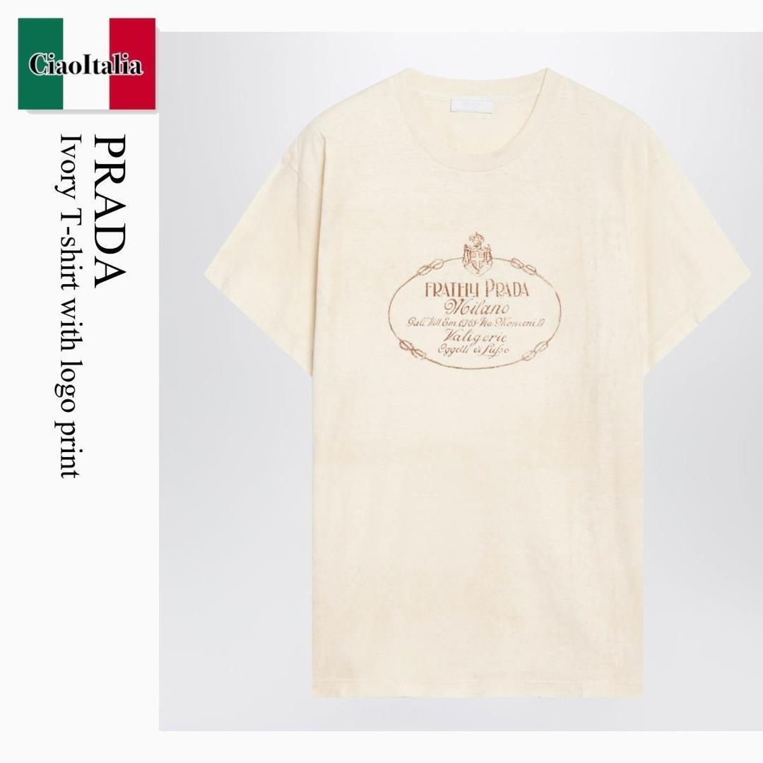 【数量限定・在庫限り・早い者勝ち!】 プラダ / Prada Ivory T-Shirt With Logo Print / 39698O F0018 / 39698O OO6337 F0018 / 39698OOO6337F0018 / Tシャツ・カットソー|Ciao Italia