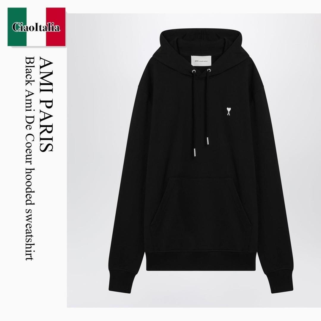 【数量限定・在庫限り・早い者勝ち!】 アミアレクサンドルマテュッシ / Ami Paris Black Ami De Coeur Hooded Sweatshirt / HSW764730 / HSW764730 045 / HSW764730045 / パーカー・フーディ|Ciao Italia