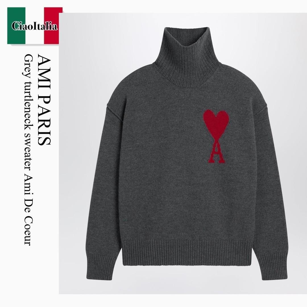 【数量限定・在庫限り・早い者勝ち！】 アミアレクサンドルマテュッシ / Ami Paris Grey Turtleneck Sweater Ami De Coeur / UKS839U018 / UKS839U018 084 / UKS839U018084 / ニット・セーター｜Ciao Italia