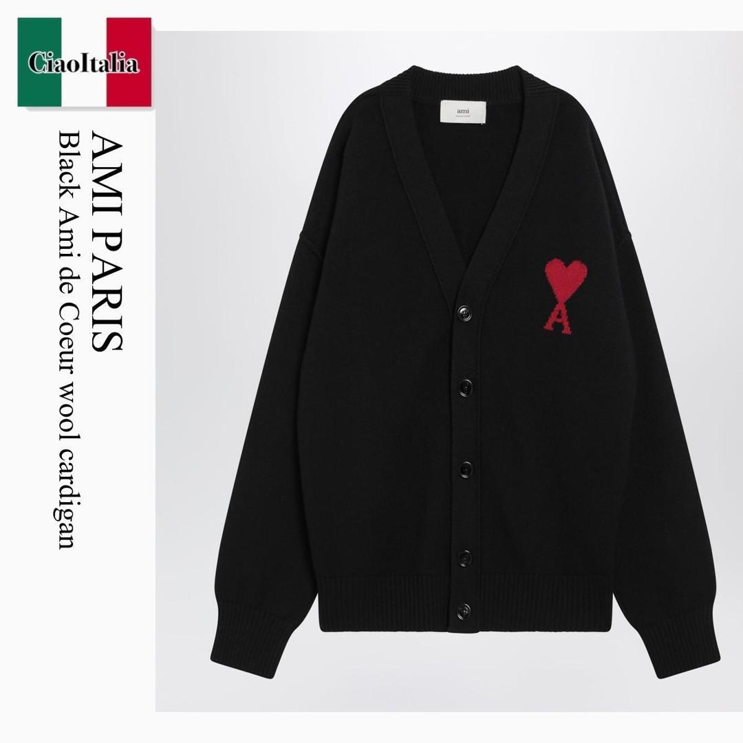 【数量限定・在庫限り・早い者勝ち!】 アミアレクサンドルマテュッシ / Ami Paris Black Ami De Coeur Wool Cardigan / UKC367U018 / UKC367U018 009 / UKC367U018009 / カーディガン|Ciao Italia