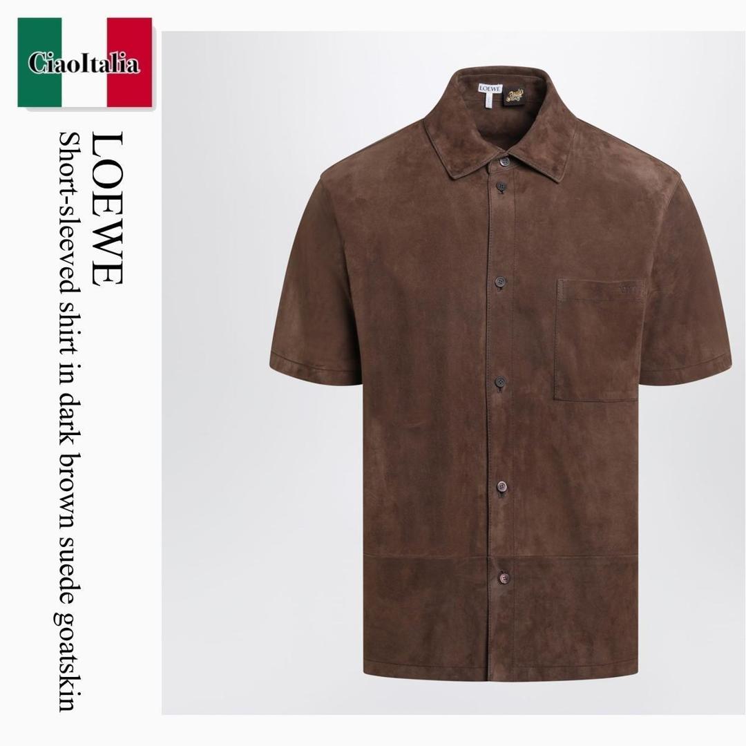 【数量限定・在庫限り・早い者勝ち！】 ロエベ / Loewe Short-Sleeved Shirt In Dark Brown Suede Goatskin / H616Y31L05 / H616Y31L05 3110 / H616Y31L053110 / シャツ｜Ciao Italia