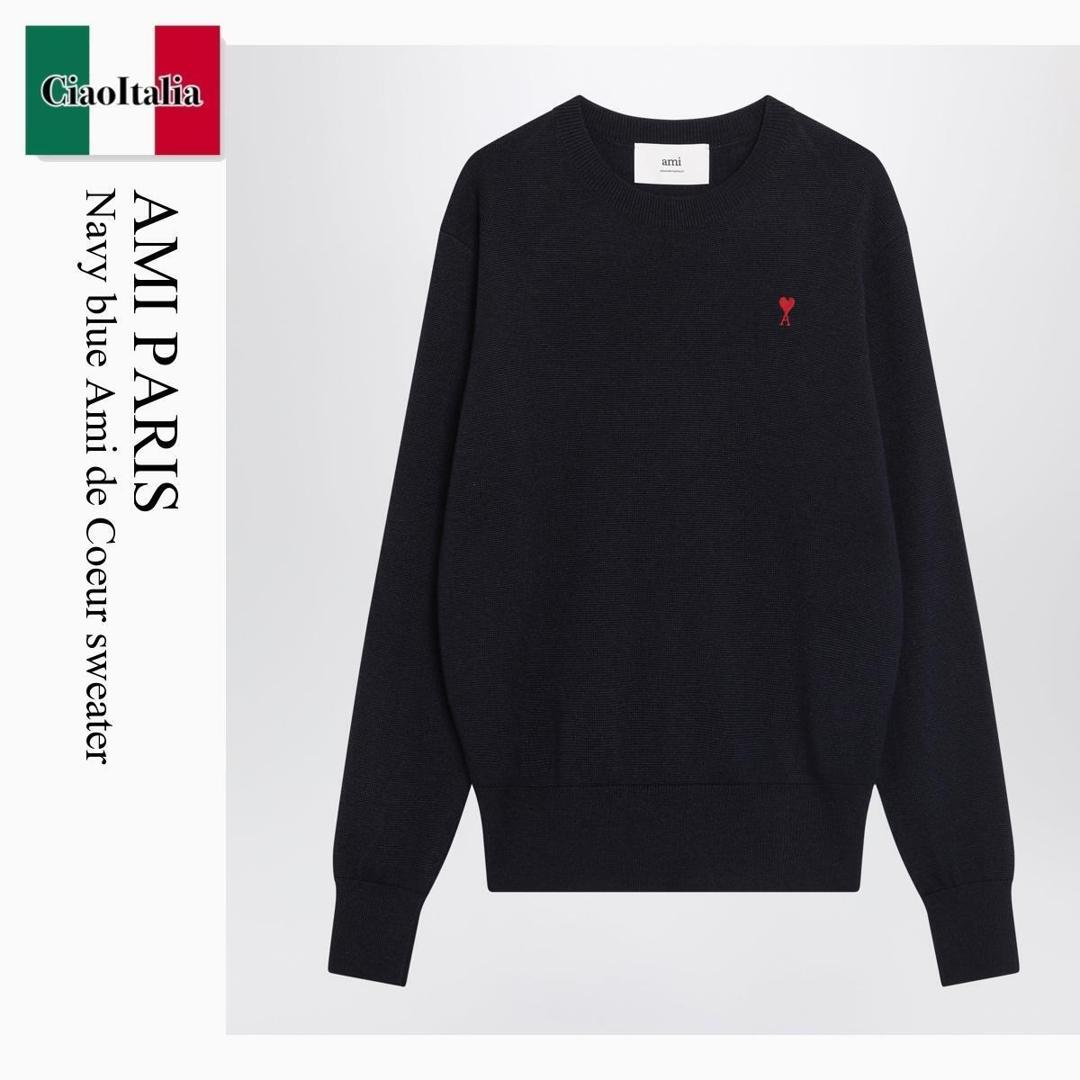 【数量限定・在庫限り・早い者勝ち!】 アミアレクサンドルマテュッシ / Ami Paris Navy Blue Ami De Coeur Sweater / HKS826001 / HKS826001 414 / HKS826001414 / ニット・セーター|Ciao Italia