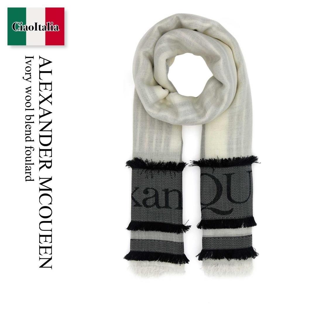 【寸法押さえる・店卸し資産境界線・早め者制覇！】 アレキサンダー・マックイーン / Alexander Mcqueen Ivory Wool Blend Foulard / 776110 3773Q / 776110 3773Q 9260 / 7761103773Q / 7761103773Q 9260 / 7761103773Q9260 / えり巻き