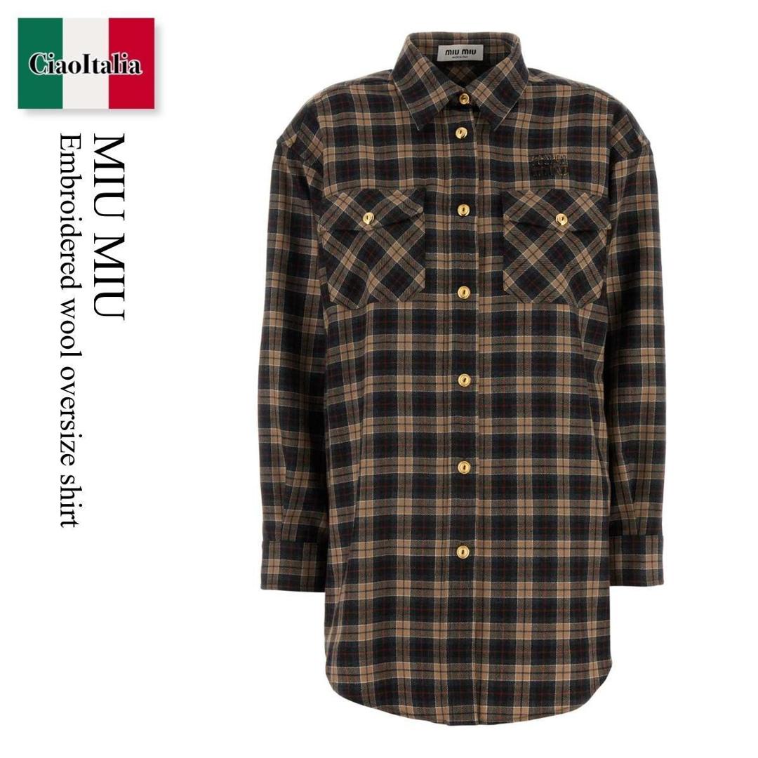 【数量限定・在庫限り・早い者勝ち！】 ミュウミュウ / Miu Miu Embroidered Wool Oversize Shirt / MK1906 F0040 / MK1906 SOOO16DO F0040 / MK1906SOOO16DO / MK1906SOOO16DO F0040 / MK1906SOOO16DOF0040 / ブラウス・シャツ｜Ciao Italia