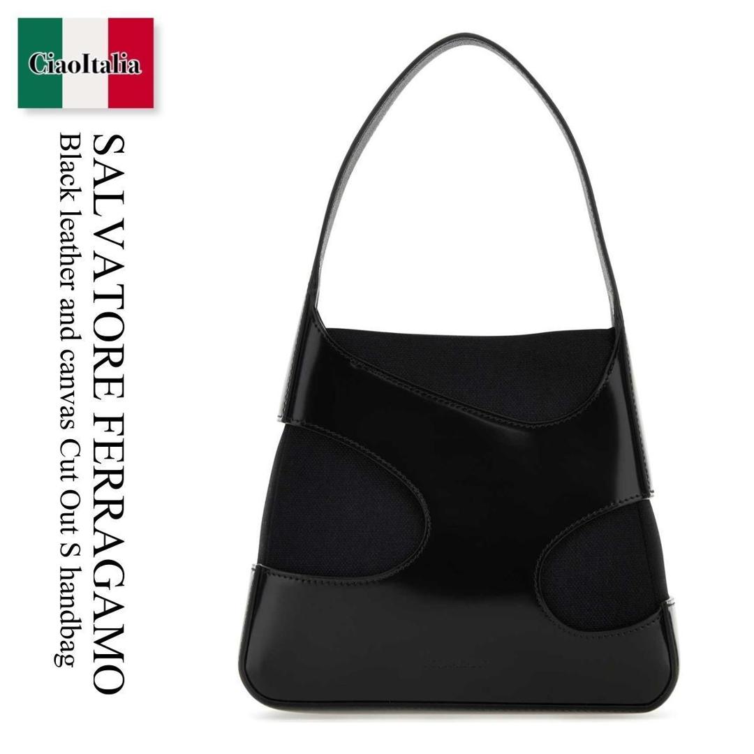 【数量限定・在庫限り・早い者勝ち！】 フェラガモ / かばん / カバン / Salvatore Ferragamo Leather And Canvas Cut Out S Handbag / 213487 762295 / 213487 762295 NERONERO / 213487762295 / 213487762295 NERONERO / 213487762295NERONERO / ハンドバッグ