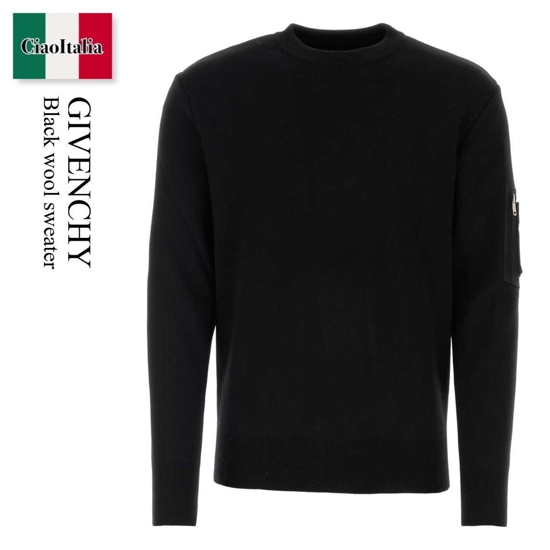 GIVENCHY 黒ニットセーター ウール100% GIVENCHY ジバンシィ ニット セーター メンズ S ブラック ロゴ