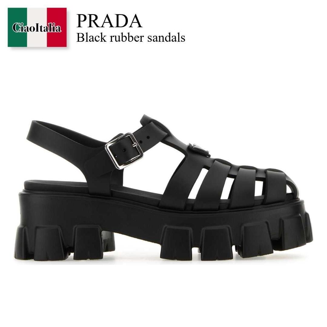 PRADA プラダ　サンダル　23.5 ミュール　黒　バラ　お花モチーフ　37 PRADA プラダ サンダル 23.5 ミュール 黒 バラ お花モチーフ 37