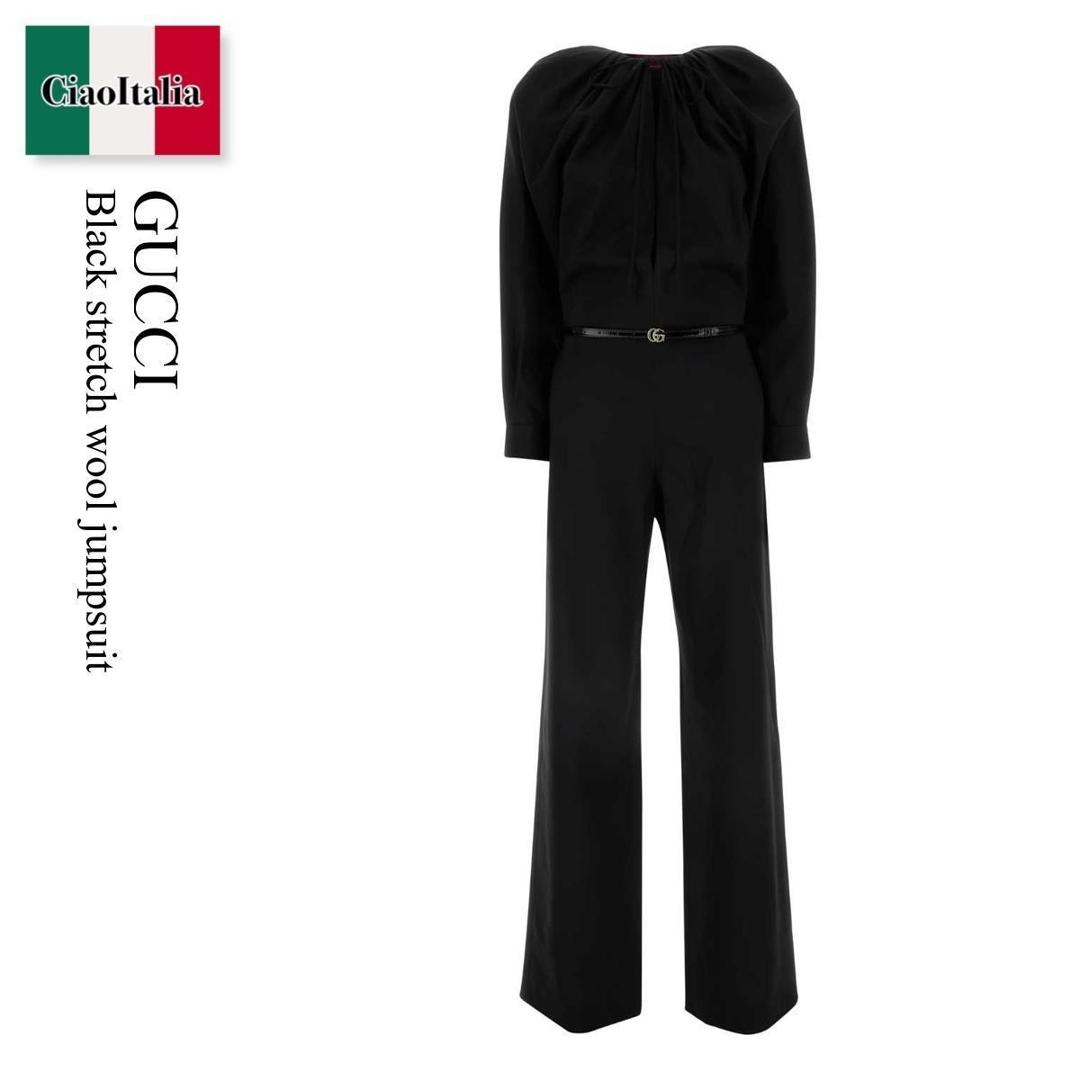 【分量制限事項・店卸し資産区分け・早め者白星！】 グッチ / Gucci Black Stretch Wool Jumpsuit / 798508 Z8BUZ / 798508 Z8BUZ 1000 / 798508Z8BUZ / 798508Z8BUZ 1000 / 798508Z8BUZ1000 / オールインワン・サロペット