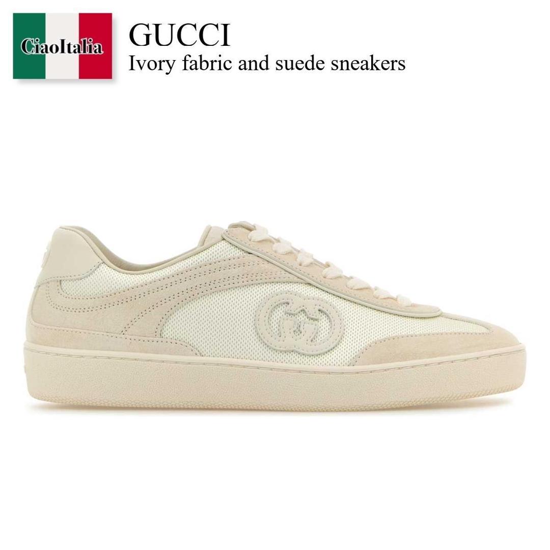 正規店買付【GUCCI】GGクロスディテール スエード スニーカー エース〕エンブロイダリー付き ウィメンズ スニーカーホワイト
