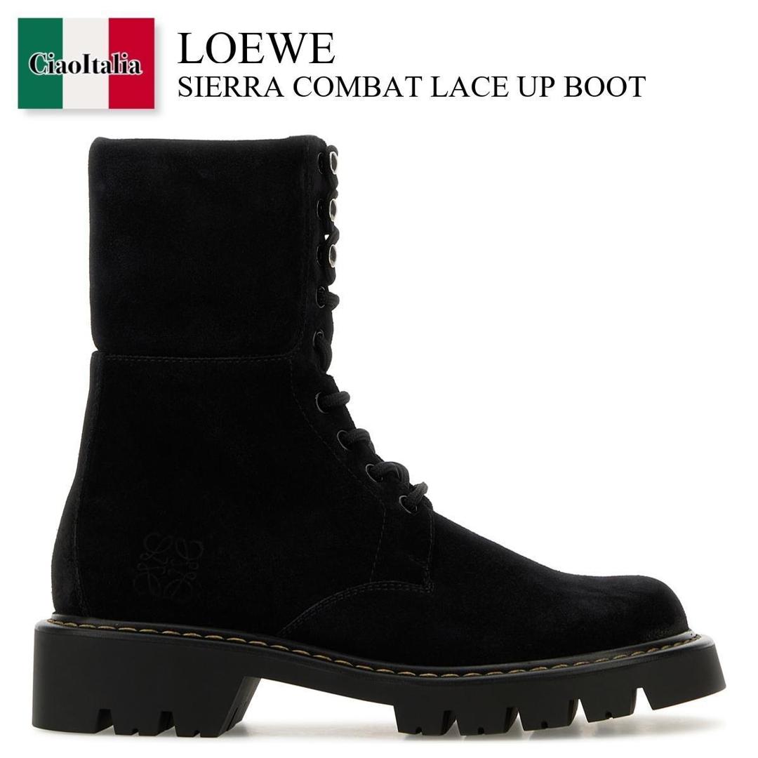 LOEWE 黒 レザー ハイカットブーツ LOEWE ロエベ レザー コンバット ブーツ ブラック系 36【美品