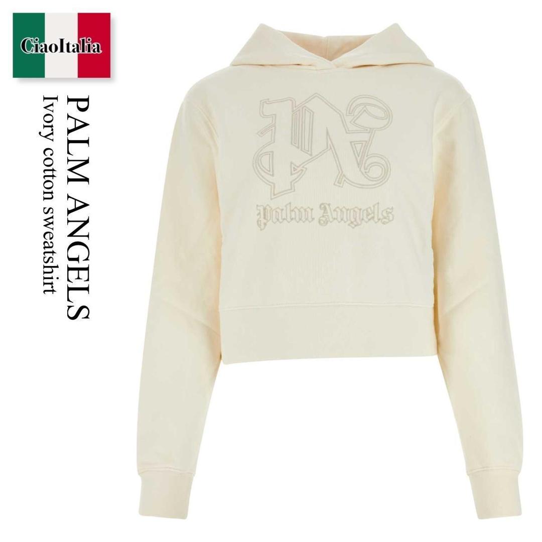 【寸法押さえる・店卸し資産境界線・早め者戦勝！】 パームエンジェルス / Palm Angels Ivory Cotton Sweatshirt / PWBB069R24FLE001 / PWBB069R24FLE001 0303 / PWBB069R24FLE0010303 / パーカー・フーディ
