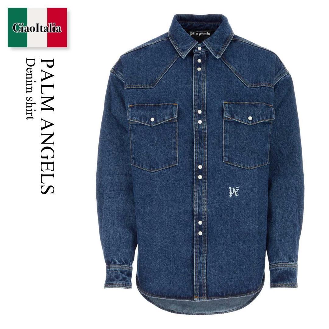 【寸法押さえる・店卸し資産境界線・早め者制覇！】 パームエンジェルス / Palm Angels Denim Shirt / PMYD023R24DEN002 / PMYD023R24DEN002 4001 / PMYD023R24DEN0024001 / プルオーバー