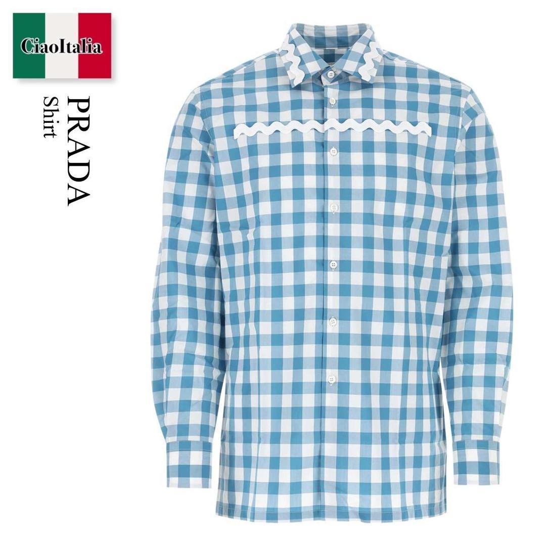 美品 PRADA プラダ チェック柄 長袖シャツ コットン イタリア製 美品 PRADA プラダ チェック柄 長袖シャツ コットン イタリア製