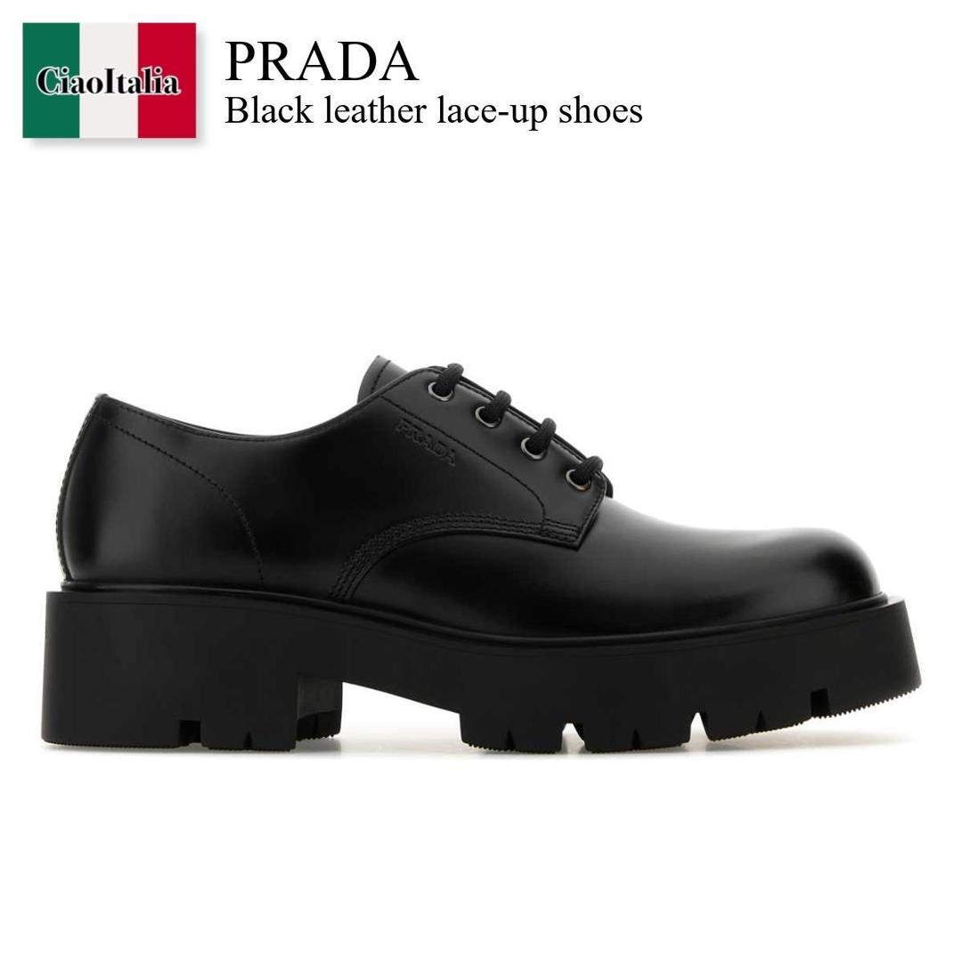Pradaプラダ黒ブラック革靴プラットシューズ 楽天市場】プラダ PRADA ブラッシュドレザー ラバーロゴ レース