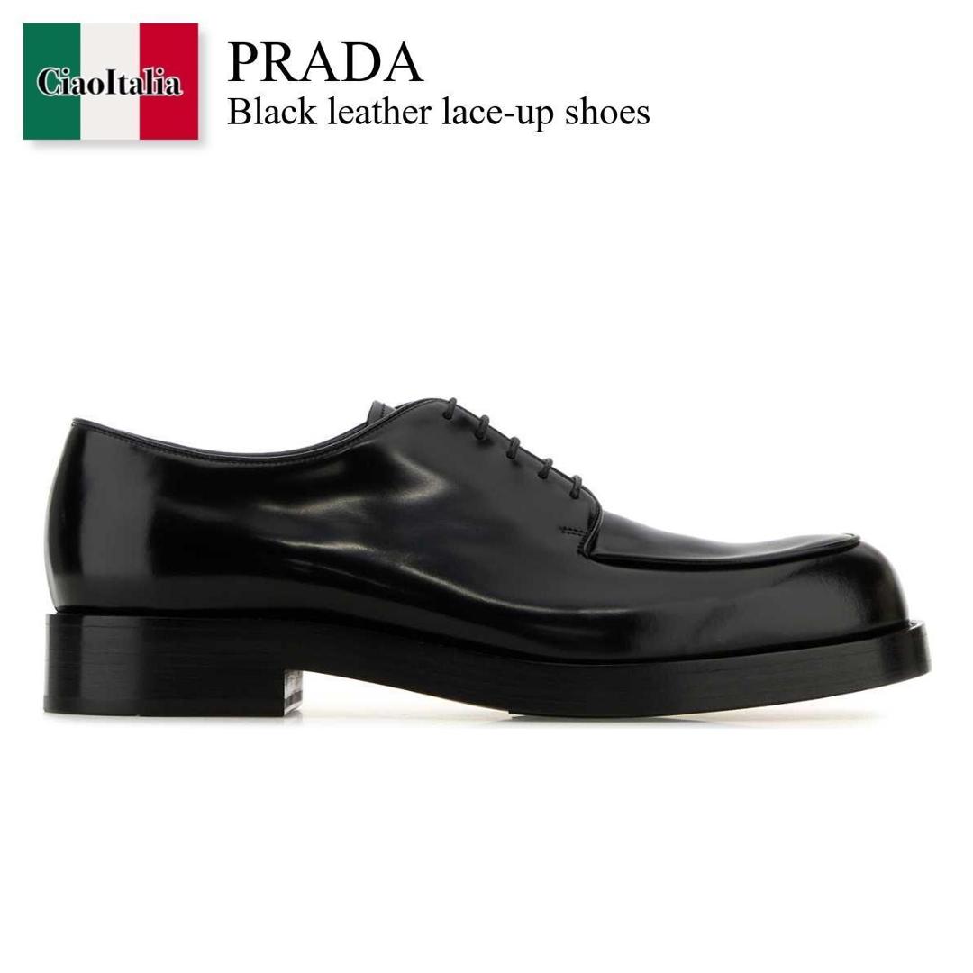 【希少】PRADA ロゴ入り レザー ダービーシューズ ブラック Prada レザー ダービーシューズ | ブラック | FARFETCH JP