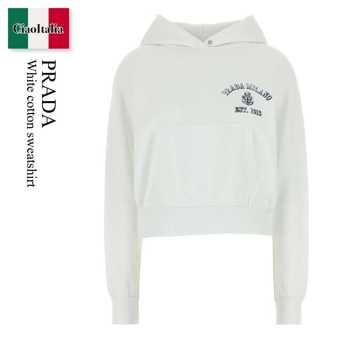 【寸法押さえる・店卸し資産境界線・早め者制覇！】 プラダ / Prada White Cotton Sweatshirt / 134713 F0009 / 134713 SOOO16V4 F0009 / 134713SOOO16V4 / 134713SOOO16V4 F0009 / 134713SOOO16V4F0009 / パーカー・フーディ