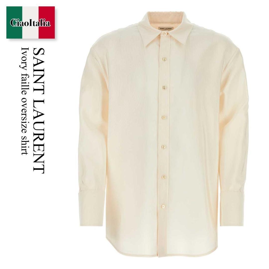 【寸法押さえる・店卸し資産境界線・早め者制覇！】 サンローラン / Saint Laurent Ivory Faille Oversize Shirt / 788143 Y6D38 / 788143 Y6D38 9601 / 788143Y6D38 / 788143Y6D38 9601 / 788143Y6D389601 / プルオーバー