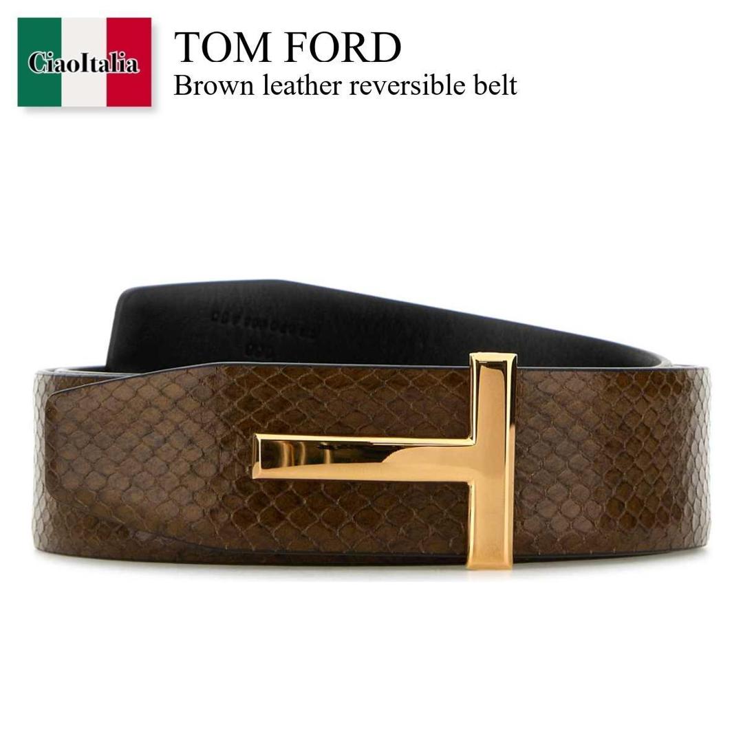 TOM FORD リバーシブル レザー ベルト ゴールド金具 90 TOM FORD T-LOGO Gold Reversible Grained Leather Belt