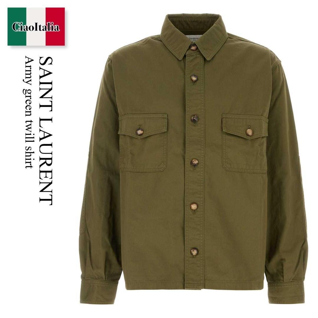 【寸法押さえる・店卸し資産境界線・早め者制覇！】 サンローラン / Saint Laurent Army Green Twill Shirt / 816396 Y03JC / 816396 Y03JC 3007 / 816396Y03JC / 816396Y03JC 3007 / 816396Y03JC3007 / プルオーバー