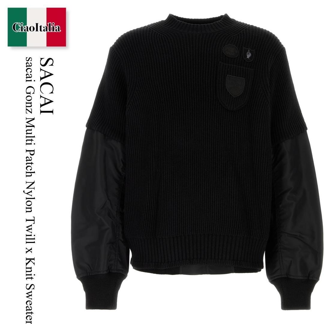 【寸法押さえる・店卸し資産境界線・早め者戦勝！】 サカイ / Sacai Sacai Gonz Multi Patch Nylon Twill X Knit Sweater / 2403550M / 2403550M 001 / 2403550M001 / スウェット・トレーナー