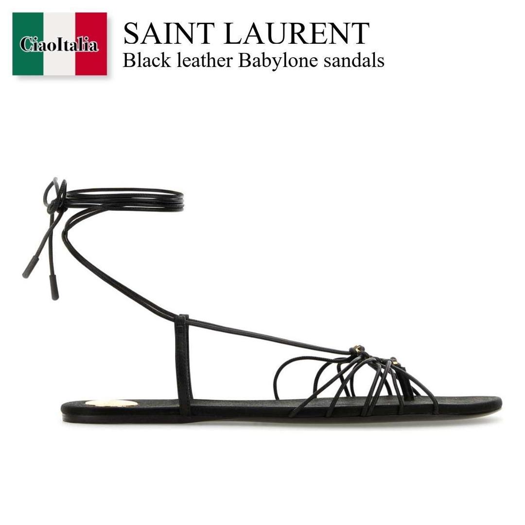 【数量限定・在庫限り・早い者勝ち！】 サンローラン / Saint Laurent Black Leather Babylone Sandals / 820656 AAEOF / 820656 AAEOF 1000 / 820656AAEOF / 820656AAEOF 1000 / 820656AAEOF1000 / サンダル・ミュール画像