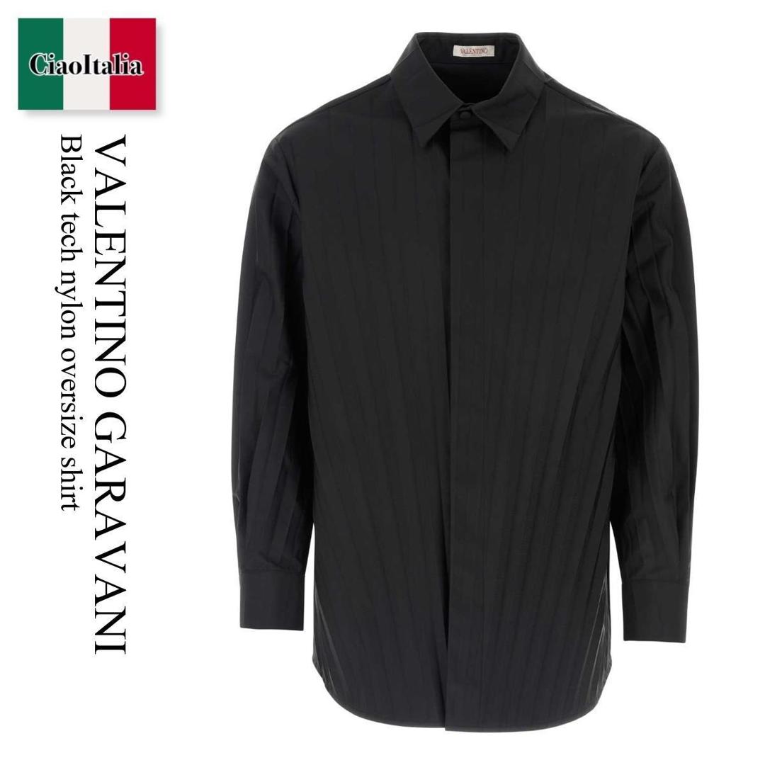 【物量制限事項・店卸し資産極限点・早め者制覇！】 バレンチノ / Valentino Garavani Black Tech Nylon Oversize Shirt / 2V0ABX959D1 / 2V0ABX959D1 0NO / 2V0ABX959D10NO / ティーシャツ