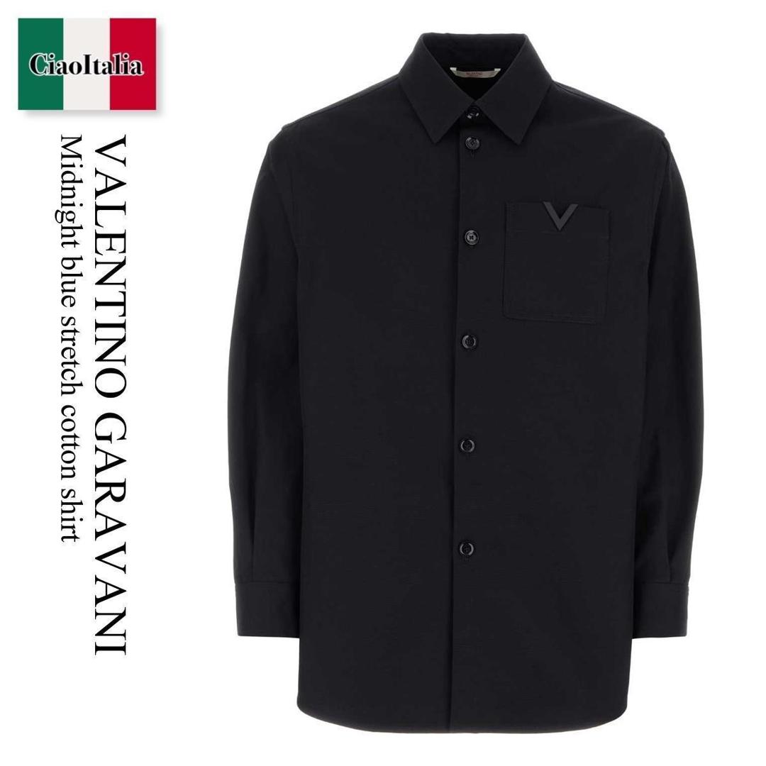 【寸法押さえる・店卸し資産境界線・早め者制覇！】 バレンチノ / Valentino Garavani Midnight Blue Stretch Cotton Shirt / 4V3CIO059UA / 4V3CIO059UA 598 / 4V3CIO059UA598 / プルオーバー