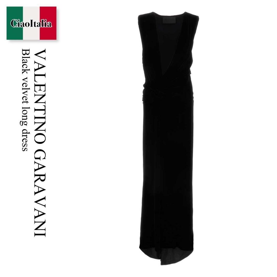 【寸法押さえる・店卸し資産境界線・早め者制覇！】 バレンチノ / Valentino Garavani Black Velvet Long Dress / 5B0VDKA54AT / 5B0VDKA54AT 0NO / 5B0VDKA54AT0NO / 衣裳
