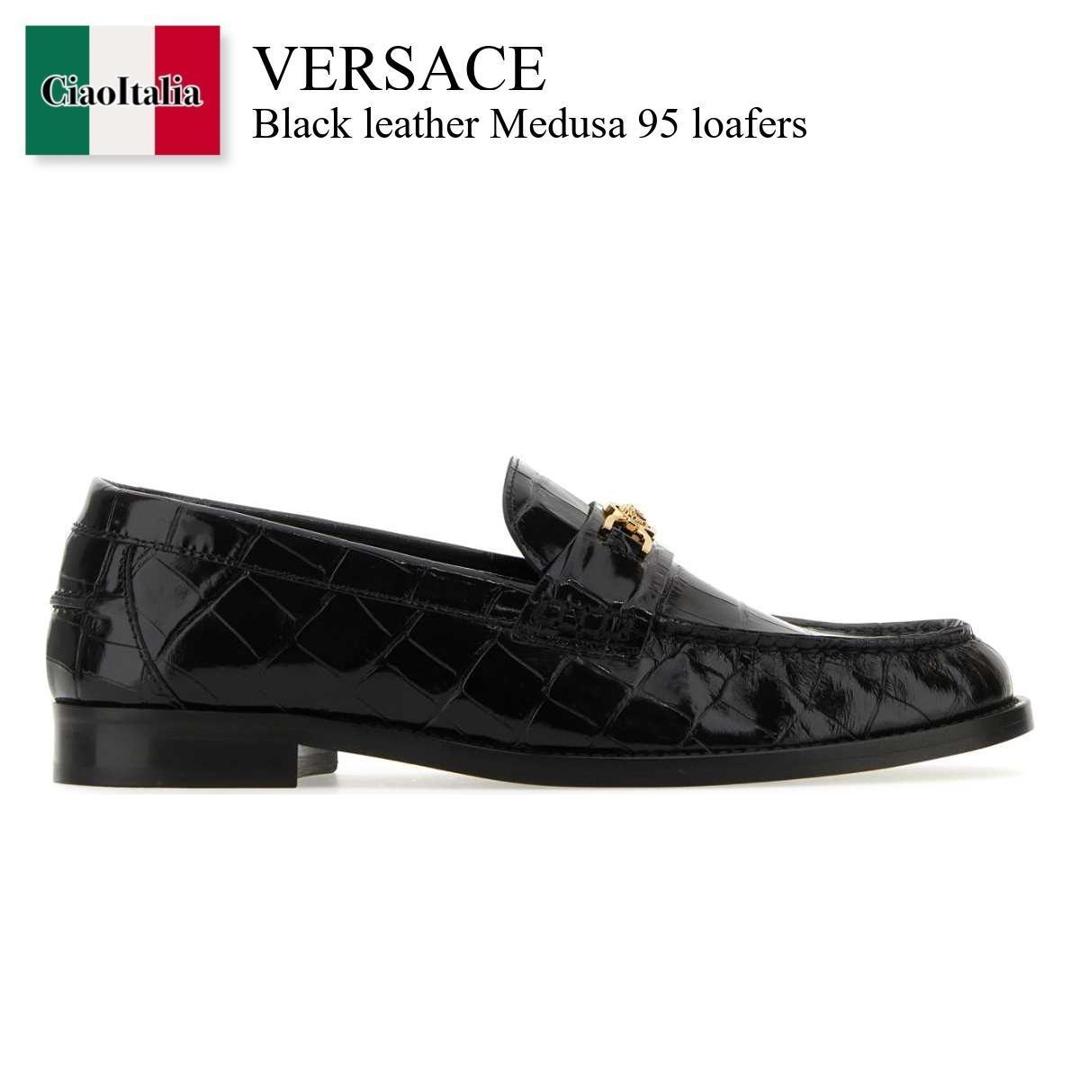 【寸法押さえる・店卸し資産境界線・早め者戦勝！】 ヴェルサーチェ / Versace Black Leather Medusa 95 Loafers / 10121 231A08910 / 10121 231A08910 1B00V / 10121231A08910 / 10121231A08910 1B00V / 10121231A089101B00V / 置き目毛革・オックスフォード