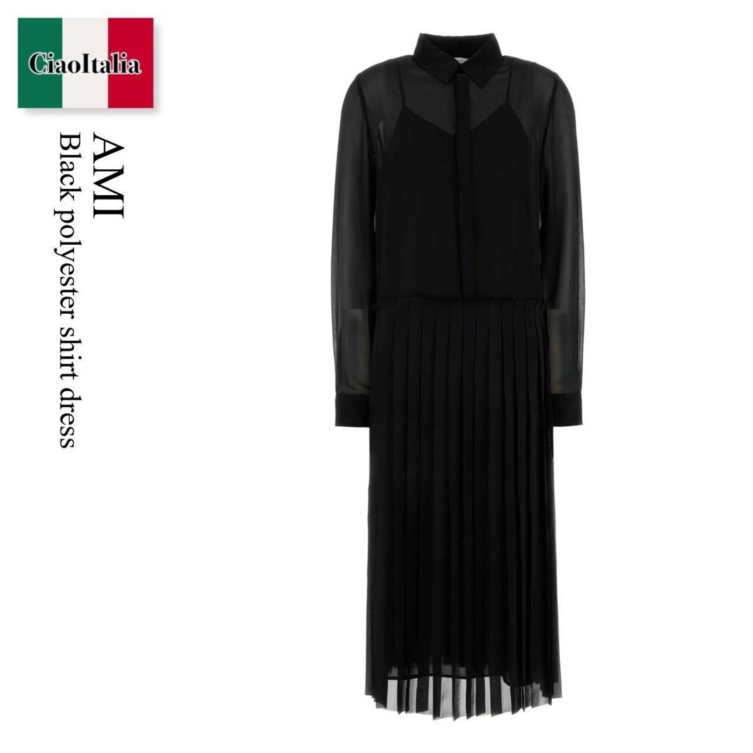 【数量限定・在庫限り・早い者勝ち！】 アミアレクサンドルマテュッシ / Ami Black Polyester Shirt Dress / FDR262PL0027 / FDR262PL0027 001 / FDR262PL0027001 / ワンピース