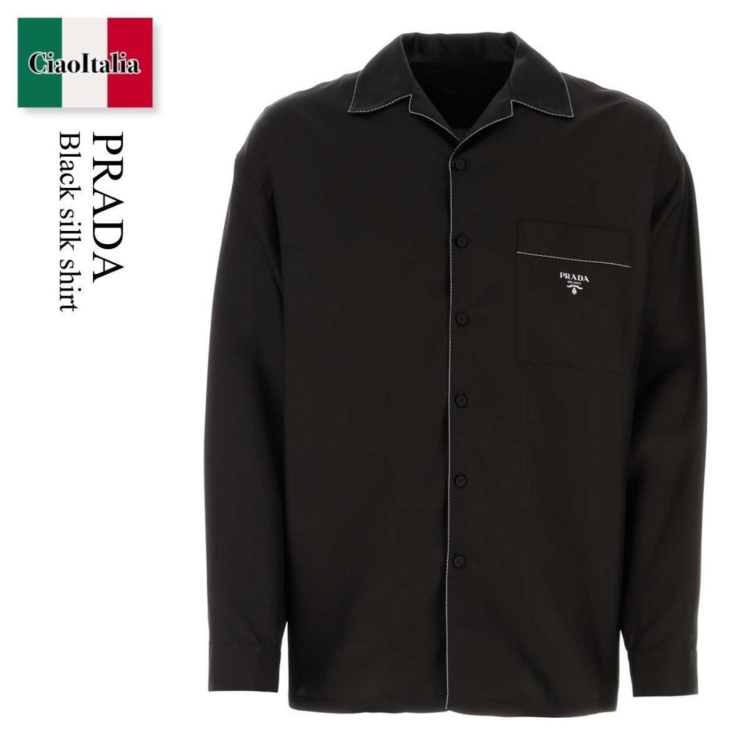 PRADA ブラック ボタンシャツ 国内完売☆PRADA☆3色展開Re-ナイロン半袖Tシャツ (PRADA/シャツ