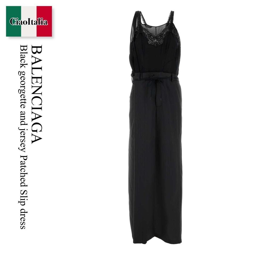 【数量限定・在庫限り・早い者勝ち！】 バレンシアガ / Balenciaga Black Georgette And Jersey Patched Slip Dress / 814348 TLO32 / 814348 TLO32 1000 / 814348TLO32 / 814348TLO32 1000 / 814348TLO321000 / ワンピース