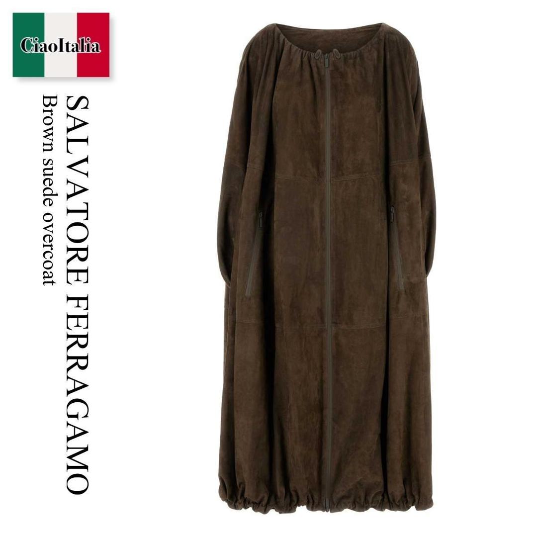 【寸法押さえる・店卸し資産境界線・早め者制覇！】 フェラガモ / Salvatore Ferragamo Brown Suede Overcoat / 13G956 783190 / 13G956 783190 CONCRETE / 13G956783190 / 13G956783190 CONCRETE / 13G956783190CONCRETE / 厚地の外套