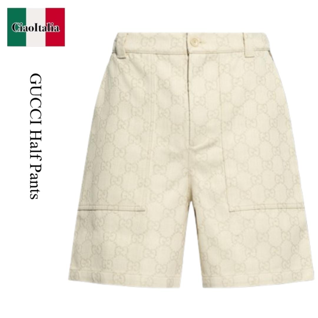 美品★グッチ ハーフパンツ フロック プリント GG柄 白 アイボリー Sサイズ 美品☆グッチ ハーフパンツ フロック プリント GG柄 白 アイボリー S