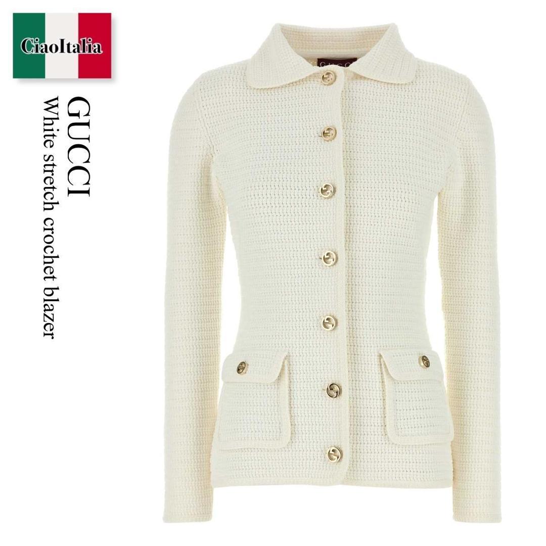 美品　グッチ　ツイード　ジャケット　リボン　シェリーライン　S相当　ホワイト 楽天市場】【中古】 グッチGUCCI シェリーラインツイードセットアップ