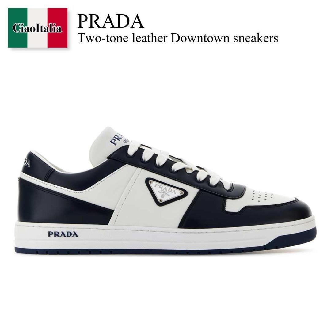 国内発送★PRADA★ロゴ Downtown スニーカー Prada Downtown レザースニーカー | ホワイト | FARFETCH JP