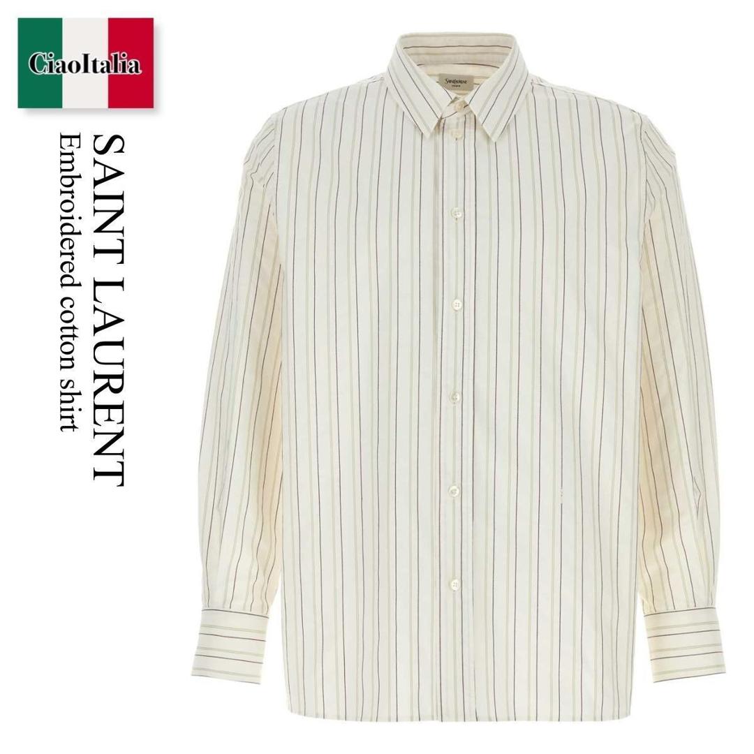 【寸法押さえる・店卸し資産境界線・早め者制覇！】 サンローラン / Saint Laurent Embroidered Cotton Shirt / 848033 Y7K19 / 848033 Y7K19 1332 / 848033Y7K19 / 848033Y7K19 1332 / 848033Y7K191332 / プルオーバー
