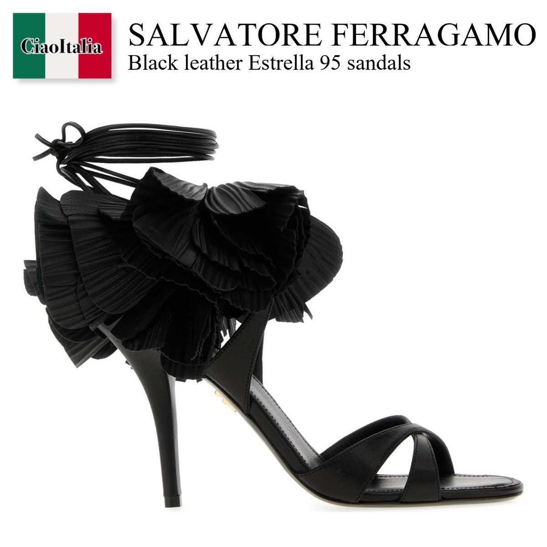 【寸法押さえる・店卸し資産境界線・早め者制覇！】 フェラガモ / Salvatore Ferragamo Black Leather Estrella 95 Sandals / 01K687 7876151C / 01K687 7876151C NERO / 01K6877876151C / 01K6877876151C NERO / 01K6877876151CNERO / サンダル・ミュール